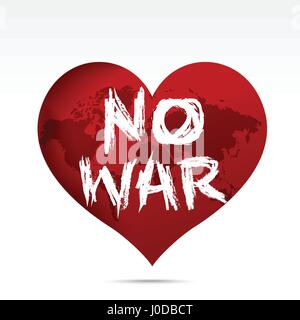 Calligraphy no war text on world map red heart for peachful of human concept on the white background vector illustration eps 10 Stock Vector