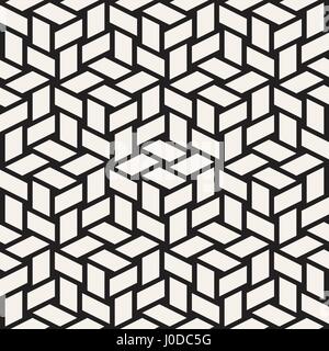 Cubic Grid Tiling Endless Stylish Texture. Abstract Geometric Background Design. Vector Seamless Black and White Pattern. Stock Vector