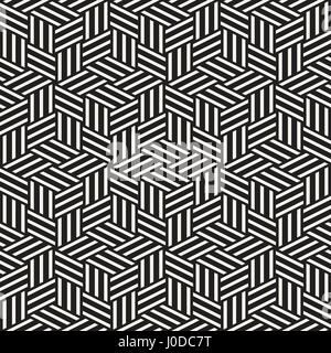 Cubic Grid Tiling Endless Stylish Texture. Abstract Geometric Background Design. Vector Seamless Black and White Pattern. Stock Vector