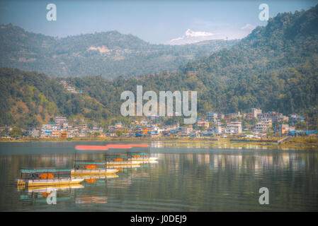 Pokhara - a city in central Nepal, the administrative center of the district helmets, Gandaki Zone and the Western region. On the banks of Lake Phewa Stock Photo