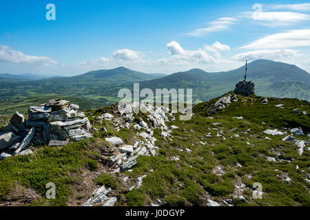 Bulbin, Slievekeeragh and Raghtin More from the summit of Binnion hill, Inishowen Peninsula, County Donegal, Ireland Stock Photo