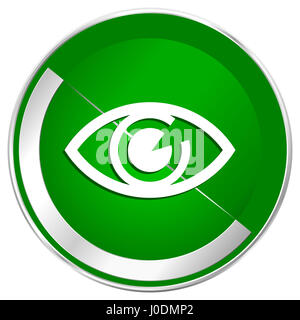 Eye silver metallic border green web icon for mobile apps and internet. Stock Photo