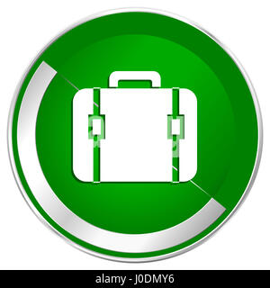 Bag silver metallic border green web icon for mobile apps and internet. Stock Photo