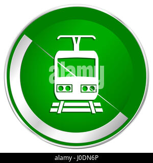 Train silver metallic border green web icon for mobile apps and internet. Stock Photo