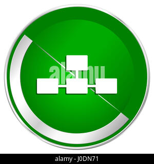 Database silver metallic border green web icon for mobile apps and internet. Stock Photo