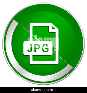 Jpg file silver metallic border green web icon for mobile apps and internet. Stock Photo