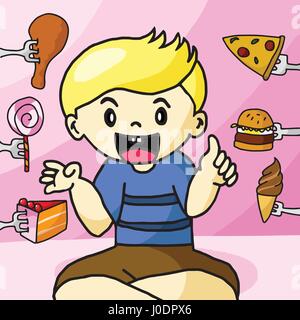 The boy like fast food Stock Vector