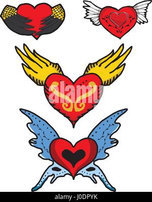 Red heart of angel and devil wings Stock Vector