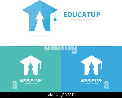 Vector of graduate hat and arrow up logo combination. Study and growth symbol or icon. Unique college and university logotype design template. Stock Vector