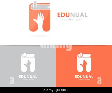 Vector of hand and book logo combination. Arm and library symbol or icon. Unique bookstore and support logotype design template. Stock Vector