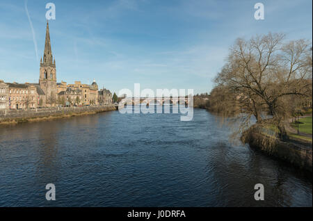 The River Tay running through the city of Perth in Scotland, UK Stock ...