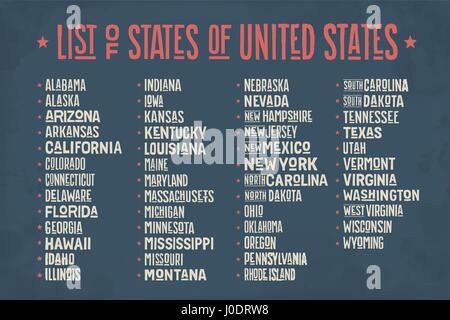 List of states of United States of America Stock Vector