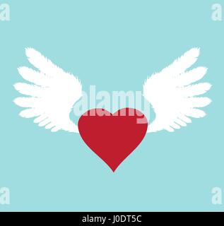 vector illustration of white wings with red heart Stock Vector