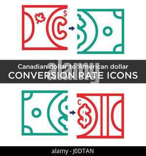 Canadian and American Dollar Exchange with bank notes Stock Vector