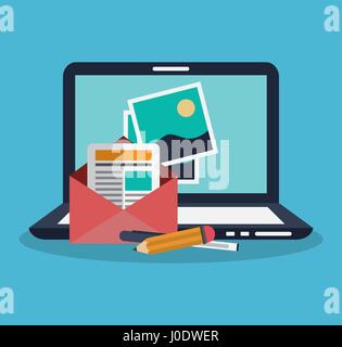 computer with instant messaging related icons image   Stock Vector