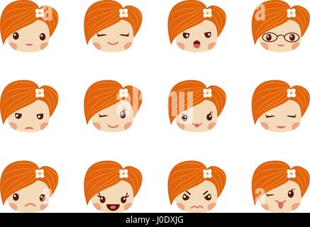 Emoji set of girls, avatar collection Stock Vector