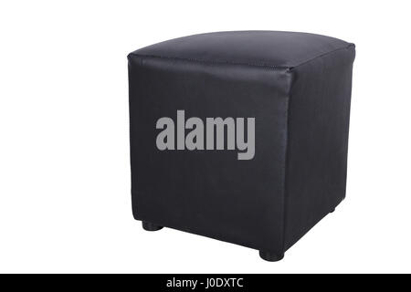 black leather foot stool isolate on white background (with clipping path) Stock Photo