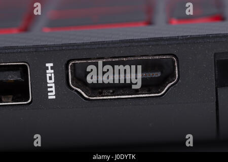 close up Sockets HDMI port of a laptop Stock Photo