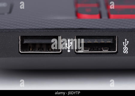 close up Sockets USB port of a laptop Stock Photo