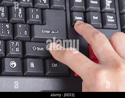 finger pushing shift delete button on a keyboard of computer Stock Photo