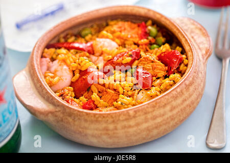 Chicken seafood paella Stock Photo