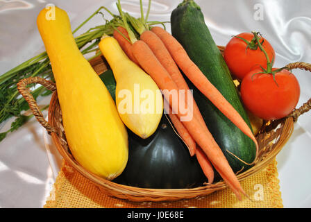Basket of Fresh Harvested Vegetables Stock Photo