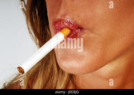 Dependence. Addiction. Woman Smoke Cigarette Stock Photo