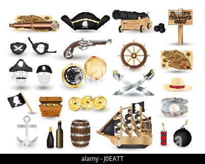 set of pirate object tool on a white background Stock Vector