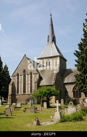 St Helens Church, Wheathampstead, Hertfordshire, stands at the centre of the village in an unusually  large churchyard.