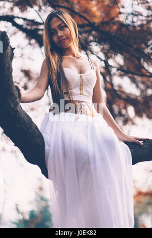 Portrait of beautiful wiccan girl in the forest Stock Photo