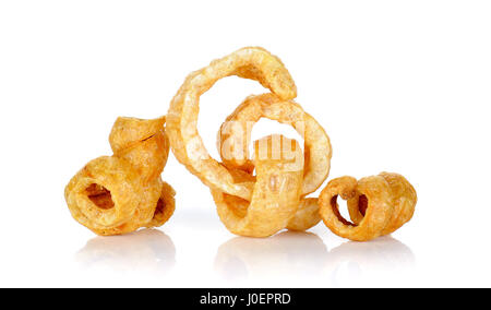 Pork rind favorite food in Thailand (Lanna) isolated on white. Stock Photo