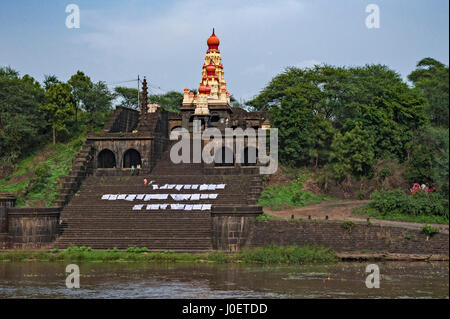 Shiva temple, krishna river, satara, maharashtra, india, asia Stock Photo