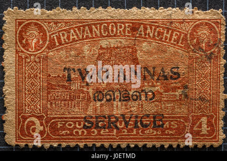 Travancore anchel, postage stamps, india, asia Stock Photo - Alamy