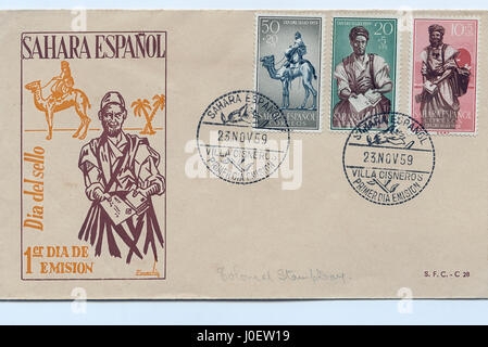 First day cover of sahara espanol, postage stamps Stock Photo