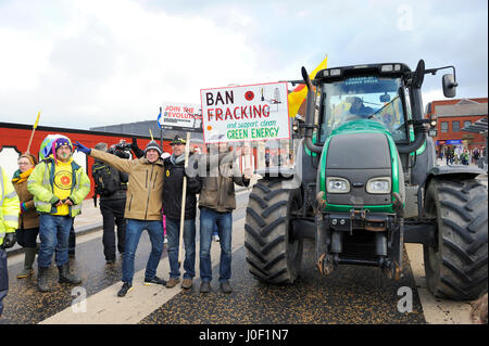 Anti-fracking protesters campaign outside Lancashire County Council successfully persuading the council to refuse Cuadrilla permission to frack Stock Photo