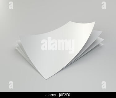 Stack empty white sheets of A4 paper with one deflected corner. 3d rendering Stock Photo