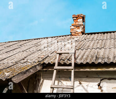 Old rustic roof on the old building Stock Photo