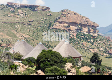 Traditional huts at Basotho Cultural Village, Golden Gate Highlands National Park, Free State Province, Republic of South Africa Stock Photo