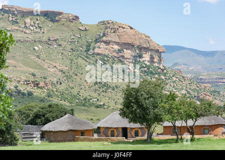 Traditional huts in Basotho Cultural Village, Golden Gate Highlands National Park, Free State Province, Republic of South Africa Stock Photo