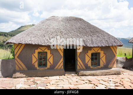 Traditional hut at Basotho Cultural Village, Golden Gate Highlands National Park, Free State Province, Republic of South Africa Stock Photo