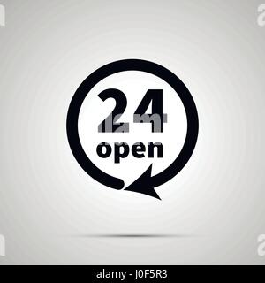 24 open sign, simple black icon with shadow Stock Vector