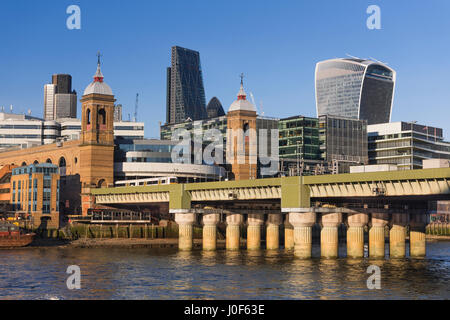 Cannon Street Railway Bridge and City view London UK Stock Photo