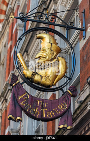 The Punch Tavern sign Fleet Street London UK Stock Photo