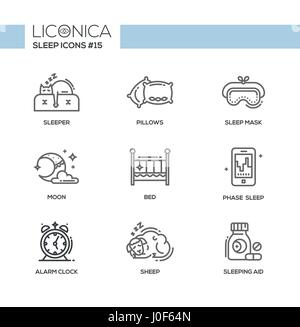 Sleep - black and white modern single line icons set Stock Vector