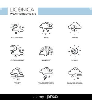 Weather - black and white modern single line icons set Stock Vector