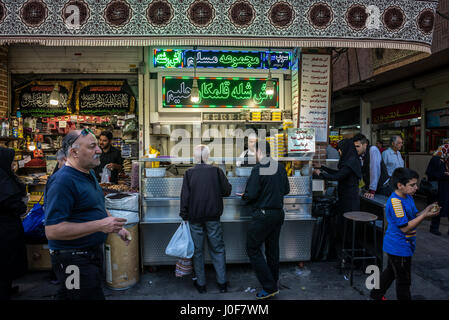 Small restaurant on the Grand Bazaar in Tehran city, capital of Iran and Tehran Province Stock Photo