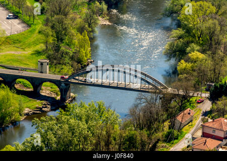 Arch bridge on river Allier. Longues village. Puy de Dome. Auvergne. France Stock Photo