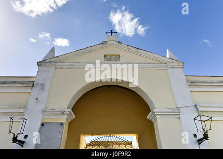 Entrance to the Reina Cemetery in Cienfuegos, Cuba. This cemetery contains the tombs of Spanish soldiers died during the 19th century freedom fight in Stock Photo