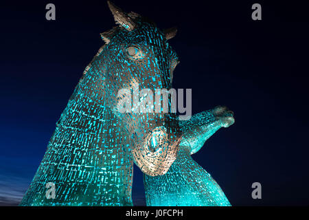 The Kelpies at night in Blue. Stock Photo
