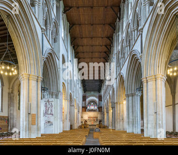 St Albans Cathedral. Nave of the Cathedral and Abbey Church of St Alban, St Albans, Hertfordshire, England, UK Stock Photo